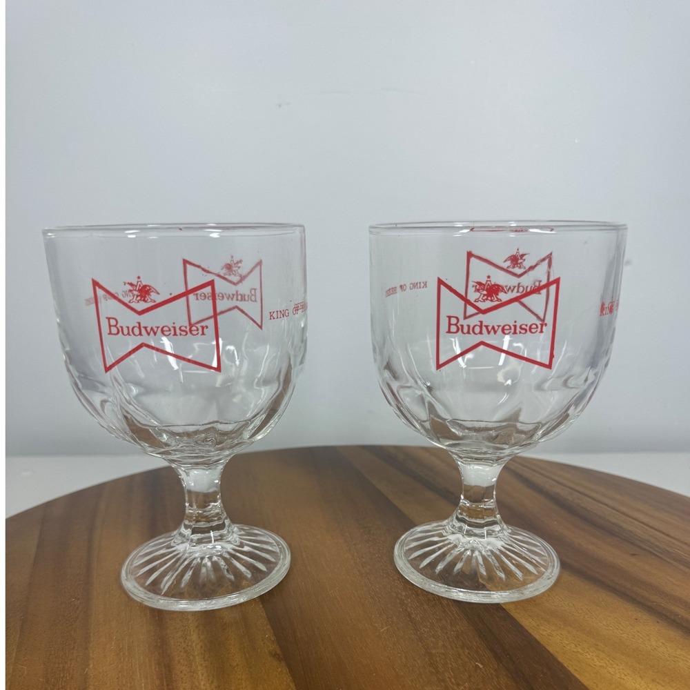 Vintage Budweiser King Of Beers Thumbprint Goblets Set Of 2 - Perfect Condition!